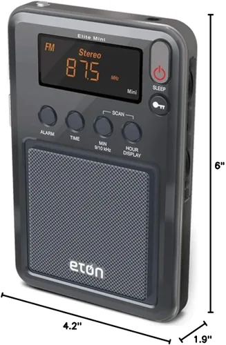 Miniatura 4 de Eton - Mini radio compacta Elite AM/FM/de onda corta, antena AM interna y antena telescópica FM/SW, reloj y alarma, temporizador de sueño, funda