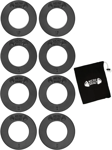 Micro Gainz - Juego de discos de peso fraccionarios calibrados, juego de 8 discos olímpicos con bolsa, diseñado para pesas olímpicas para Negro
