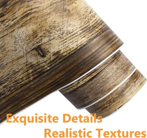 Miniatura 3 de Papel tapiz autoadhesivo de 17.7 x 236 pulgadas con tablones de madera para decoración de pared de gabinetes, estantes, cajones Marrón