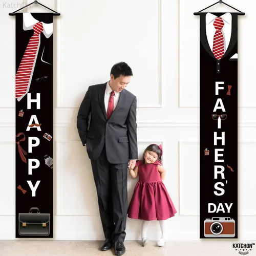 Miniatura 7 de Banner negro para puerta del día del padre, 72 x 12 pulgadas, paquete de 2 Corbata feliz día del padre para decoraciones feliz del día del padre
