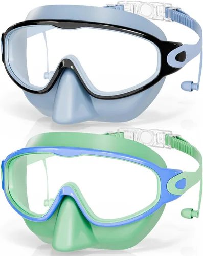 Miniatura 13 de Aegend Gafas de natación con cubierta para la nariz, paquete de 2 máscaras de natación de visión amplia, antivaho/UV