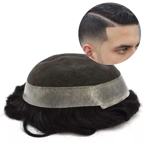 Miniatura 158 de Toupee para hombres Piezas de cabello humano real Encaje suizo para hombres Toupee unidades de cabello humano europeo para hombres Hairpieces