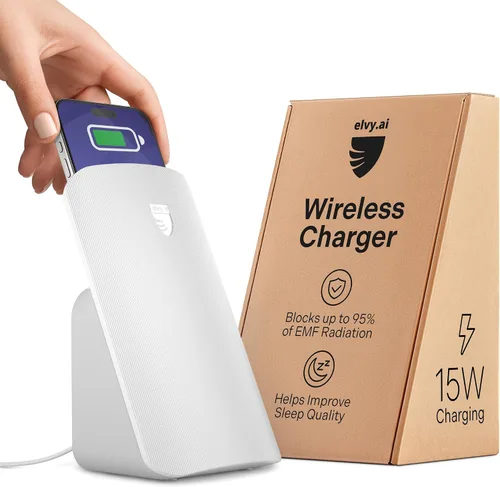Miniatura 8 de Elvy Cargador Inalámbrico Qi Rápido para Celulares - Diseñado con Tecnología de Gestión de EMF para Carga Mejorada, Blindaje Ambiental Avanzado