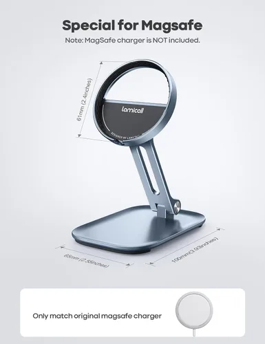 Miniatura 3 de Lamicall Soporte de teléfono para cargador MagSafe de 15 W de Apple, soporte de carga ajustable Collasple para escritorio, compatible con Airpods