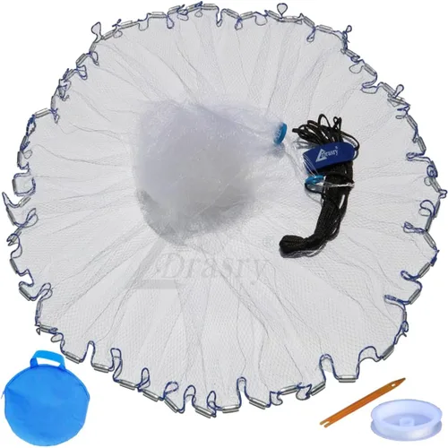 Drasry Red de Lanzar de Pesca Americana de Agua Salada Tamaño de Malla de 3/8 Pulgadas para Cebo Trampa de Camarones Peces Plomos de Servicio Pesado