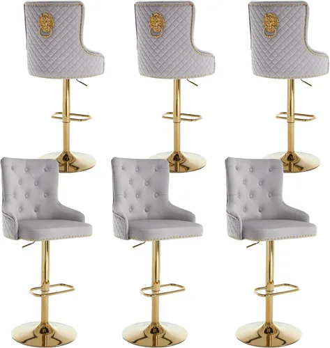 Miniatura 24 de Juego de 2 taburetes de bar de terciopelo dorado, taburetes de bar modernos de altura de mostrador con respaldo capitoné y tirador de anilla