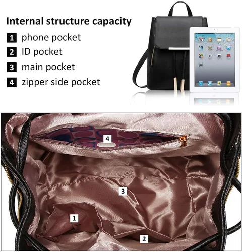 Miniatura 3 de Pahajim - Mochila de cuero sintético con zíper, casual, a la moda, para mujer