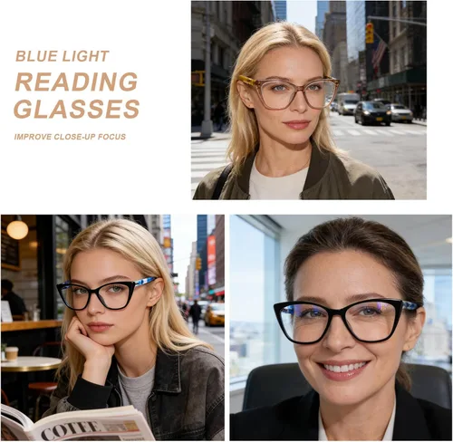 Miniatura 4 de AQWANO Oversized Blue Light Blocking Reading Glasses Women - Stylish Cat Eye Designer Computer Readers Eyeglasses
