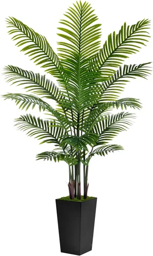 Miniatura 8 de ASTIDY Palmera artificial de 5 pies, árbol falso con maceta alta negra, planta de suelo de areca tropical sintética en maceta, planta de seda Negro
