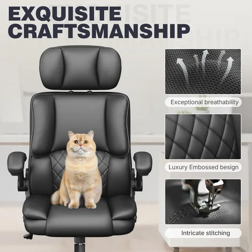 Miniatura 4 de Silla ergonómica de oficina ejecutiva, silla de computadora con reposacabezas ajustable, silla de escritorio de piel sintética, silla giratoria