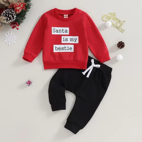 Miniatura 3 de YOKJZJD Newborn Baby Boy Christmas Outfit Merry Christmas Sweatshirt Long Sleeve T-Shirt Tops Toddler Jogger Pants Set (Red, 2-3 Years)