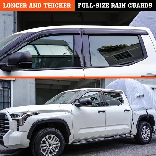 Miniatura 6 de Protectores de lluvia de montaje exterior para Toyota Tundra CrewMax Cab 2022-2026, deflector de ventilación de viento de tamaño completo