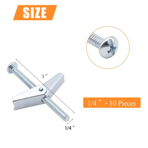 Miniatura 2 de HELIFOUNER 10 anclajes de palanca de 1/4 de pulgada para paneles de yeso, pernos de anclaje, anclajes para paneles de yeso, tornillos con anclajes