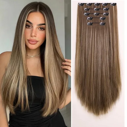 Miniatura 26 de Extensiones de cabello sintético con clip, color burdeos de 18 pulgadas de largo, invisibles, gruesas, extensiones de cabello lacio con clips, 5
