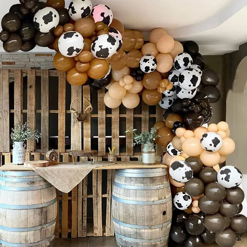 Miniatura 4 de Kit de arco de globos de vaquero – 150 piezas de cacao de albaricoque marrón desnudo con globos de impresión de vaca para decoración de fiesta