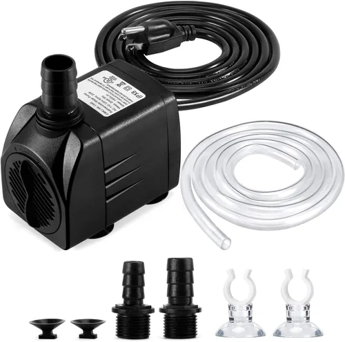 CWKJ Bomba de Fuente, 400 GPH(25 W 1500 L/H) Bomba de Agua Sumergible Duradera para Exteriores con Tubería de 6.5 pies (ID x 1/2 pulgadas), 3