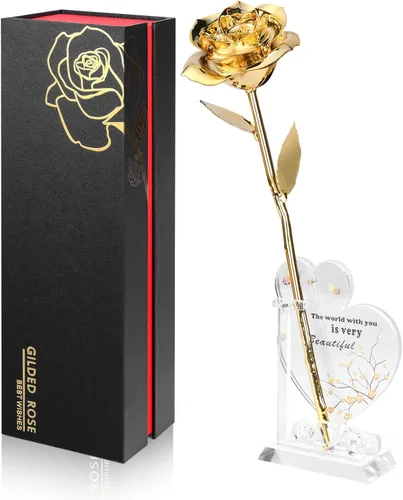 Rosa bañada en oro Anthonic de 24 quilates, rosa dorada auténtica única en su tipo, rosa auténtica bañada a mano en oro de 24 quilates, regalos