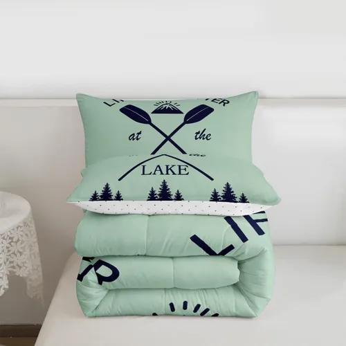 Miniatura 7 de Juego de edredón para cabaña y cabaña, juego de ropa de cama de pesca Life Is Better At The Lake, edredón de montaña y selva tropical, para niños