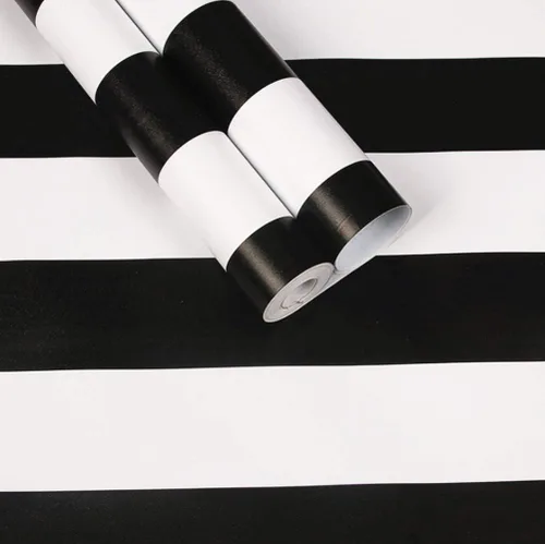 Miniatura 5 de Amhao - Papel tapiz clásico a rayas blancas y negras para despegar y pegar, película de vinilo para decoración de paredes, encimeras de muebles