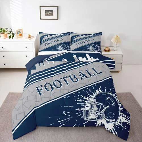 Miniatura 18 de Feelyou Juego de edredón de fútbol, tamaño individual, juego de ropa de cama deportiva de rugby para niños y niñas, color negro y marrón, edredón