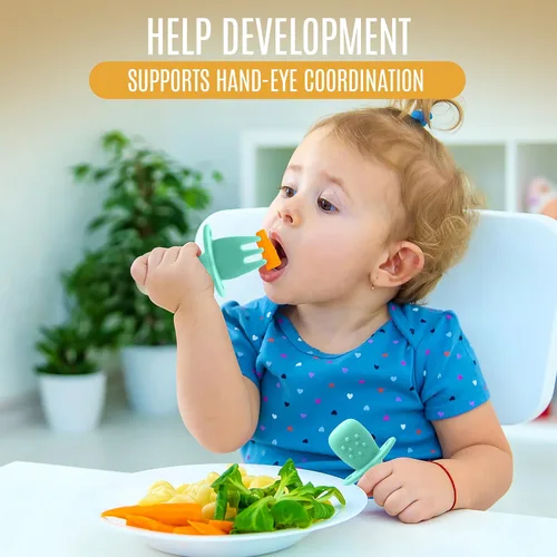 Miniatura 7 de HippoBaby Juego de 4 cucharas de silicona para bebé autoalimentación Utensilios para bebé 6-12 meses - 3 cucharas para bebé - 1 tenedor para bebé