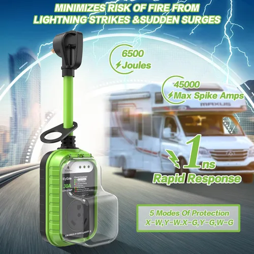 Miniatura 3 de EyGde Protector de sobretensiones para RV de 30 amperios, analizador de circuito RV con cubierta impermeable, protector de voltaje de potencia