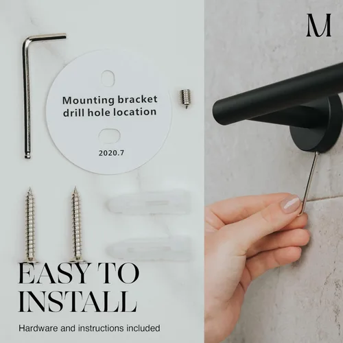 Miniatura 4 de Marmolux Acc - Juego de accesorios de baño de 3 piezas con soporte para papel higiénico negro mate, anillo para toallas y gancho para toallas
