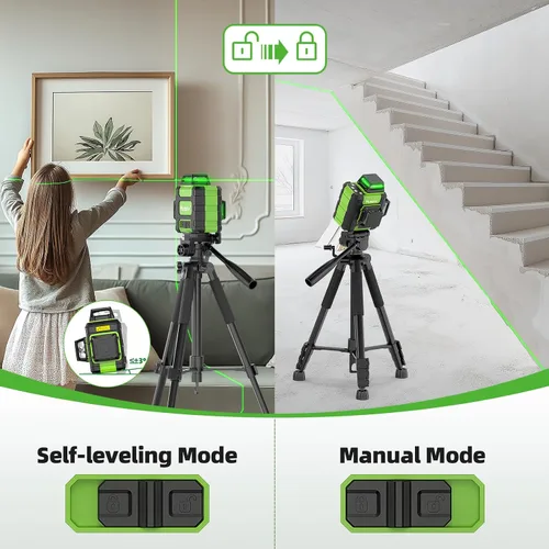 Miniatura 5 de Huepar Nivel láser 360 autonivelante, nivelador láser de línea cruzada verde recargable 3x360°, herramienta láser de nivel 3D para construcción