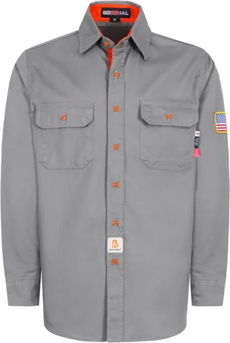Miniatura 12 de BOCOMAL Camisas FR para hombre, resistentes al fuego, peso ligero, NFPA2112, camisa de soldadura ignífuga, acabado repelente al agua y al aceite