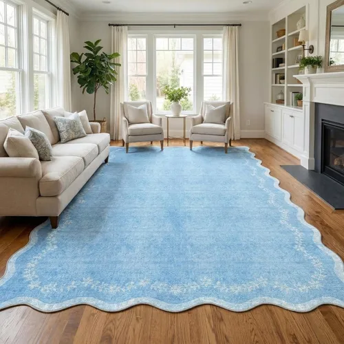 Miniatura 14 de GarveeHome Alfombra de entrada festoneada, 2 x 3, color azul sólido, lavable, alfombra floral para entrada interior, alfombra floral antideslizante