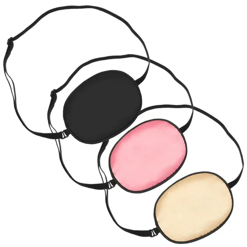 Skylety 3 piezas de parche de seda para ojos médicos para mujeres adultas, parche elástico perezoso ajustable individual con correa elástica (negro,