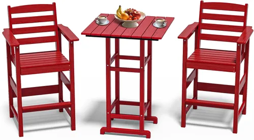 Miniatura 21 de nevilywood Adirondack - Juego de 5 sillas altas de bar, juego de 4 sillas de bar Adirondack con mesa, muebles de patio de polietileno de alta Teca