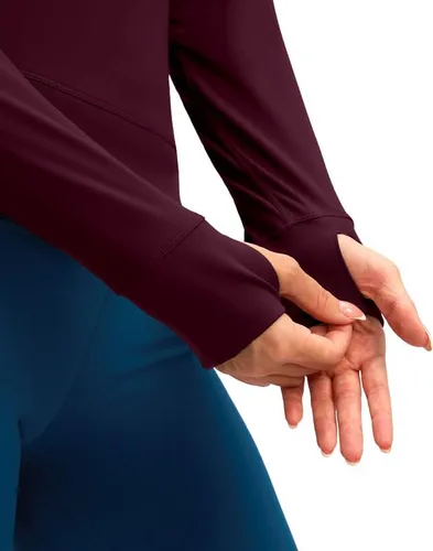 Miniatura 5 de SANTINY Camiseta de compresión atlética de manga larga para mujer, con dobladillo cruzado, para correr, gimnasio, yoga, con agujero para el pulgar