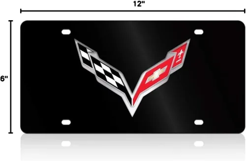 Miniatura 2 de Crossed Flags - Placa de matrícula de acero inoxidable negro para C7 Stingray Corvette