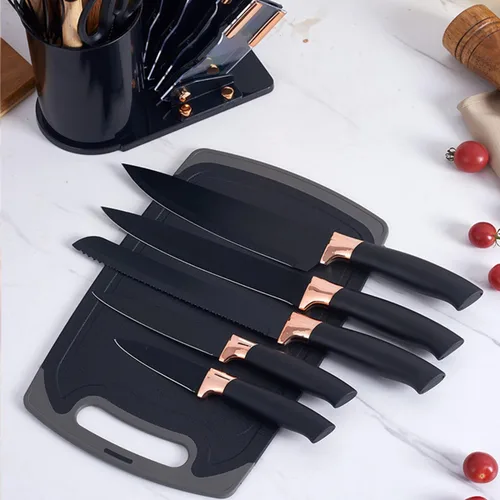 Miniatura 8 de Juego de utensilios de cocina y cuchillos de cocina de 19 piezas con bloque de soporte, incluye 11 utensilios de cocina de silicona, 5 cuchillos
