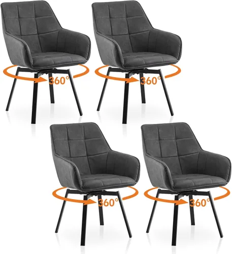 Miniatura 10 de TUKAILAi Juego de 2 sillas de comedor giratorias, sillas de comedor de piel sintética con brazos y patas de metal, sillas de cocina giratorias