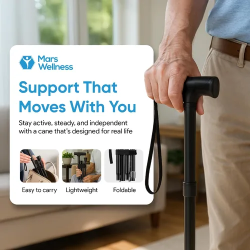 Miniatura 3 de Mars Wellness Bastón plegable – Bastón ajustable para mujeres y hombres – Bastón plegable para personas mayores, viajes y estabilidad – Ayuda