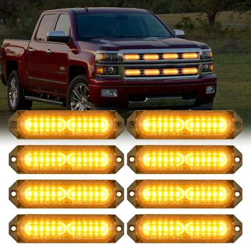 Miniatura 35 de Nilight 8 piezas de luces estroboscópicas LED 12 LED ámbar blancas, luz de emergencia 12 V 24 V, luz de advertencia de peligro con función