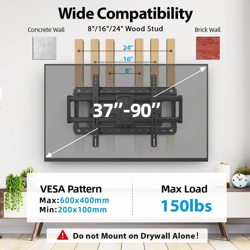 Miniatura 9 de Soporte de pared para TV de movimiento completo para soportes de TV de 37 a 86 pulgadas de hasta 132 libras y soporte de pared para TV