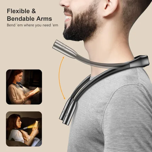 Miniatura 4 de Gritin - Luz de Lectura para el Cuello LED, Luz de Libro para Leer en la Cama - Cuidado de los Ojos, 3 Colores, Brillo Ajustable, Brazos Flexibles