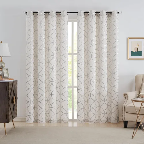 Miniatura 10 de SXZJTEX Cortinas de lino dorado para sala de estar, cortinas bohemias étnicas tribales geométricas celestiales con filtro de luz de 63 pulgadas