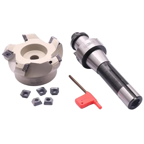 Miniatura 7 de R8 FMB22 7/16-20UNF Shank Face End Mill Arbor y KM12 50-22-4T Fresa de extremo de cara CNC con 10 piezas de insertos de carburo SEKT1204 y llave T20