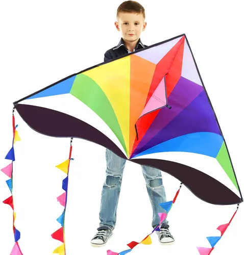 Miniatura 7 de Delta Kite para niños y adultos, fácil de volar, cometa de playa grande de una sola línea con mango de cuerda de 300 pies incluido, perfecta