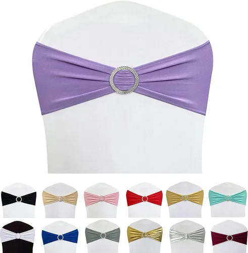 Miniatura 24 de Cintas elásticas de elastano para sillas 50 unidades, lazos elásticos para sillas con hebilla deslizante para decoración de bodas, fiestas, Azul bebé
