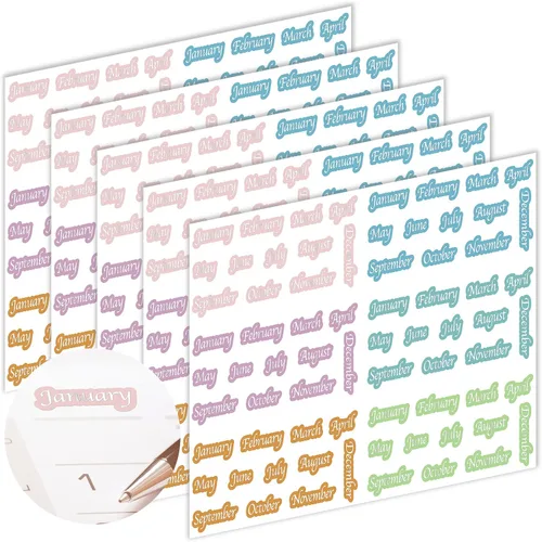 Teling 360 calcomanías de mes para planificador, etiqueta de 12 meses del año, etiquetas decorativas de temporada extraíbles para planificador,