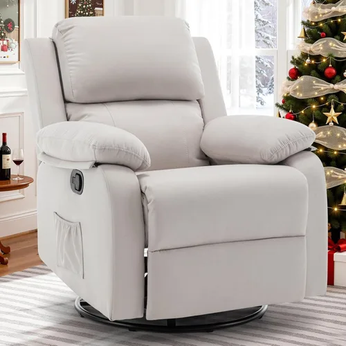 Korser Silla reclinable, silla mecedora giratoria 360 grados para adultos, mecedora pequeña para espacios pequeños, tapizada de tela, reclinable