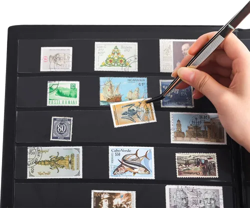 Miniatura 5 de Álbumes de sellos con 140 bolsillos, libros de stock con mangas de 1.378 x 7.756 in, 10 páginas negras de doble cara con cubierta negra acolchada
