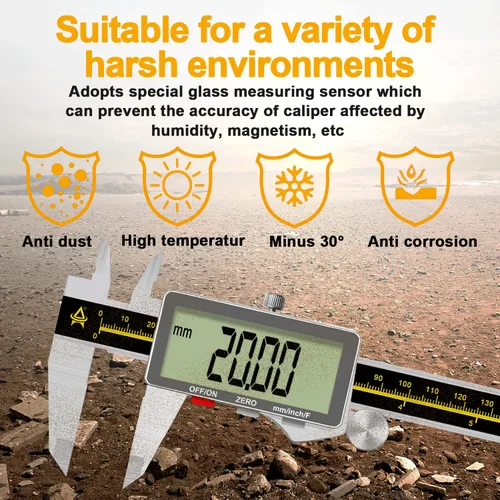 Miniatura 5 de Calibre digital, herramienta de medición Vernier de 0 a 6 pulgadas, micrómetro electrónico con pantalla LCD grande, calibrador métrico de metal