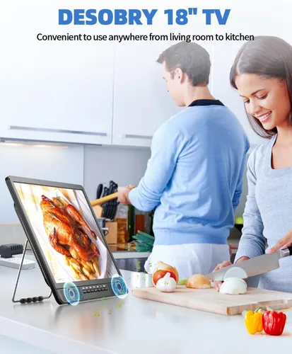 Miniatura 8 de Desobry Televisor portátil de 18.2 pulgadas con antena, TV LED 1080P con entrada HDMI/entrada de V/puerto USB, TV pequeña para cocina, campamento