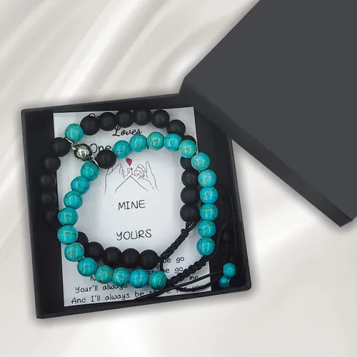 Miniatura 33 de 2 pulseras magnéticas para parejas, piedra natural negra mate, cristal para votos de amor eterno, juego de pulseras de cuentas de piedra de energía